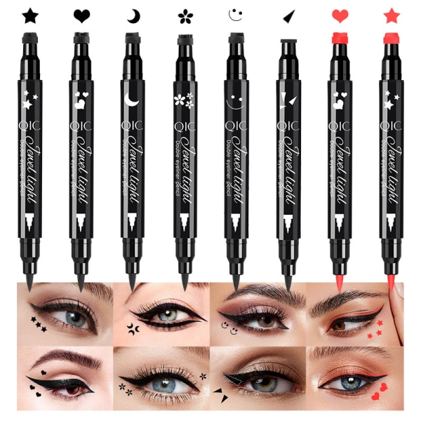 Eyeliner Pen med øjenmakeup stempel Vandtæt dobbeltsidet (8 i 1)