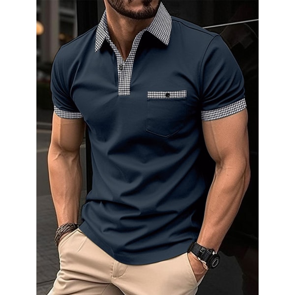 Stilfulla sportpikétröjor för män mörkblå XL