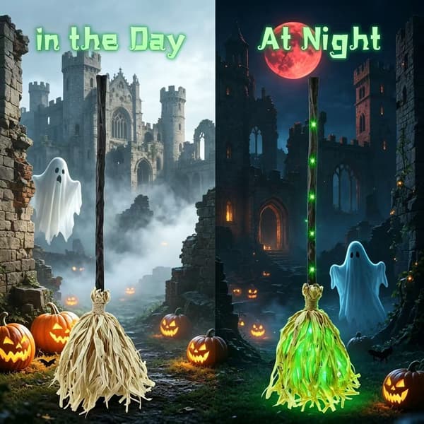 Halloween Lysende Magisk Kost, LED Lydeffekter Heksekost, 90cm Festdekorasjonsrekvisitt