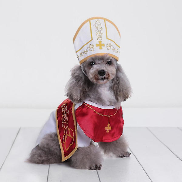 Paavin koiran asu - Halloween Holy Hound Dog -asu, söpö pyhän isän koiran asu XL