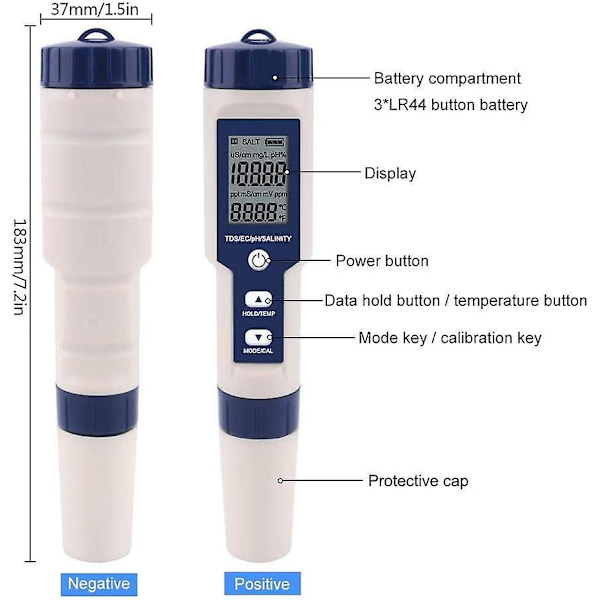 Vattentestare, bärbar 5-i-1 funktion Vattentestare Digital PH/Salthalt/Temperature/TDS/EC-mätare för trädgårdslabb