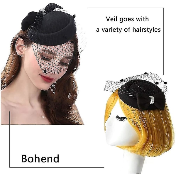 Hair Clip Veil Mesh Headband Black Hat Wedding Party Top Tea Hat For Women And Girls