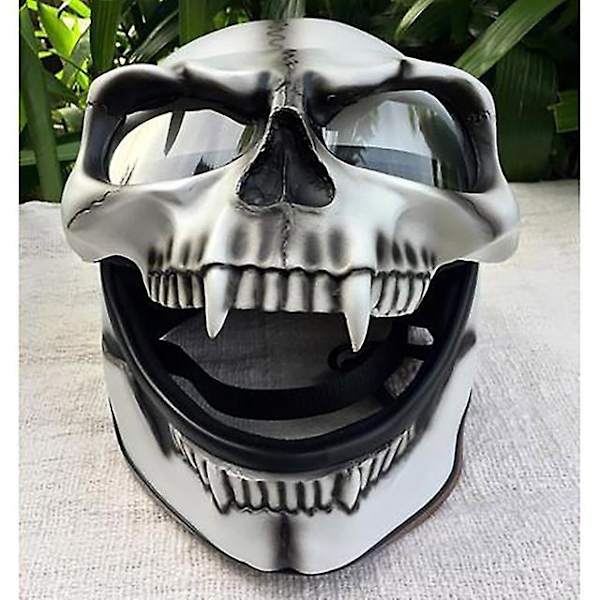 Halloween Skull Mask -päähineet liikkuvalla suulla - kokopäänaamio White