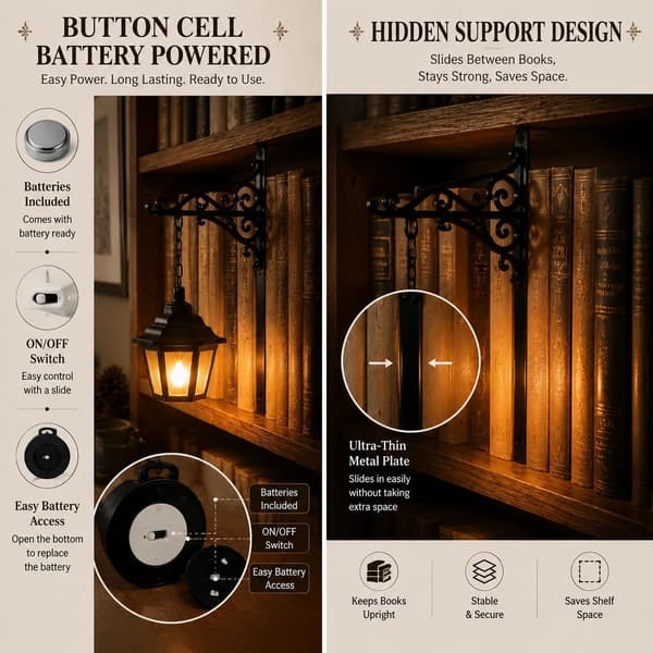 2 stk. Mini Bibliotekslantern LED Bogreolslampe, Varm Gul Bogkrog Lys til Skjult Hyldevisning, Læseindretning Ghost Reader