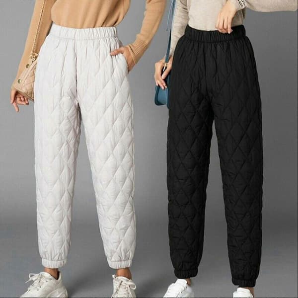 Dam vintervadderade diamantformade joggingbyxor med hög midja och bomullsstoppning Khaki XL