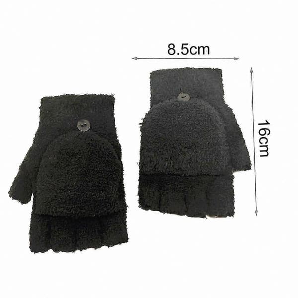 Dame halvfingerhandsker, bløde varme vinterhandsker med fluffy, strækbare flip-handsker Dark oak One Size