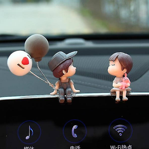 Bildekoration Søde tegneseriepar Actionfigur Figurer Ballon Ornament Auto Interiør Dashboard Tilbehør Til piger Gaver Gray balloon