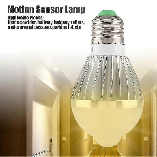 E27 5W LED-lampa med rörelsesensor för korridor, hotell, hem, hall (varmvit)