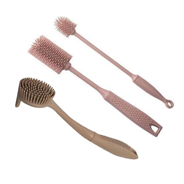 Set silikon med diskborste Flaska Borste Rengöringsborstar för alla öppningar, vaser, karaffer, shakers, porslin (paket med 3)