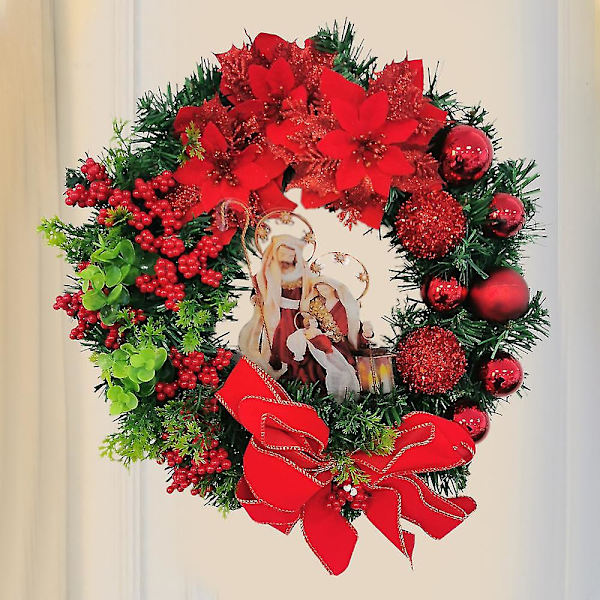 Jul dörrkrans hängande prydnadsföremål The Virgin-mary Jesus Christ Xmas Garland Decors Red 30cm