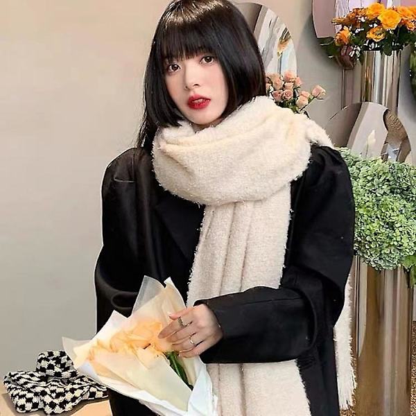 Koreansk version av enfärgad stickad scarf kvinnlig höst och vinter nät Röd ins förtjockning varm sjal halsduk black