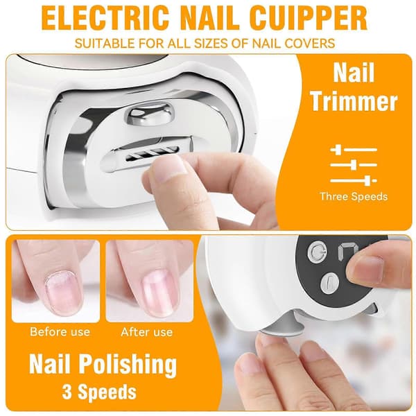 【BQ】Elektrisk negletrimmer for barn, integrert USB-lading med lys – hvit White
