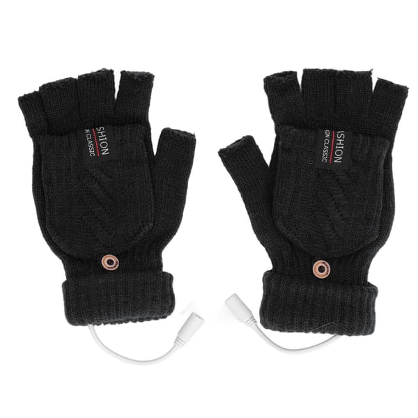USB Opvarmede Handsker Halv Finger Termisk Strik Vinter Håndvarmer Sort