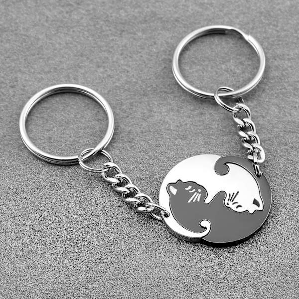 Pariskunnat Avaimenperät Ruostumaton teräs Ying Yang Cat Tai Chi Palapeli Pala Ystävyys Bbf Paras Ystävä Avaimenperäsormus Black White