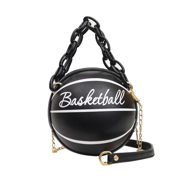 Personlig rund boll kvinnlig väska Kedja Basketväska All-match Satchel Small Bag M Black