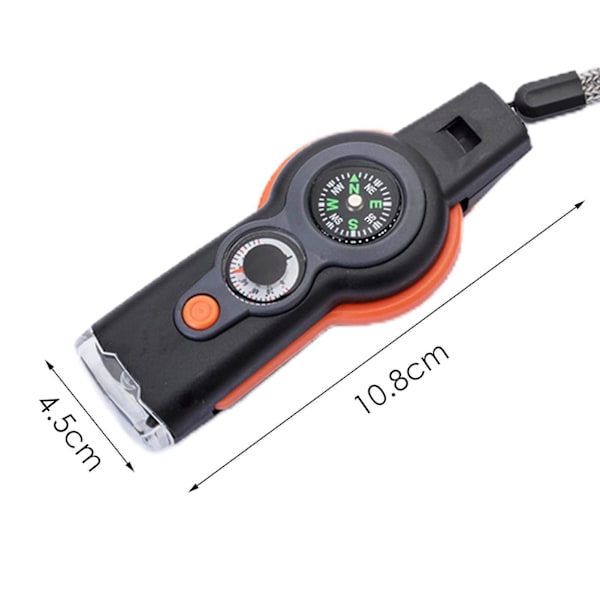Emergency Survival Whistle med snöre, 7 i 1 Survival Multitool Hög säkerhetsvisselpipa med ledljus, kompass Etc.