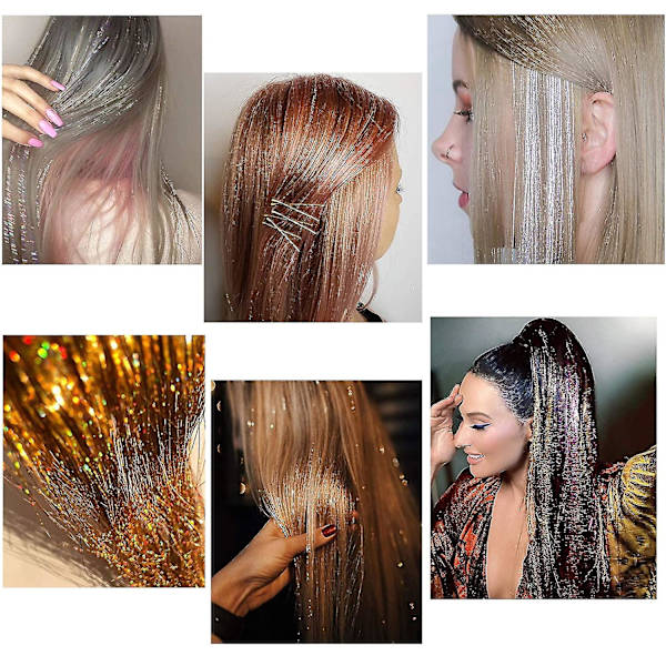 Hair Tinsel Kit Strängar Med Verktyg 47 tum 12 Färger Strängar Fairy Hair Tinsel Kit Hair Ext