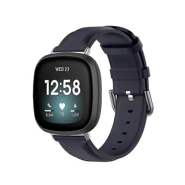 【BQ】Ægte læder urrem til Fitbit Versa 4 / Sense 2 Navy Blue