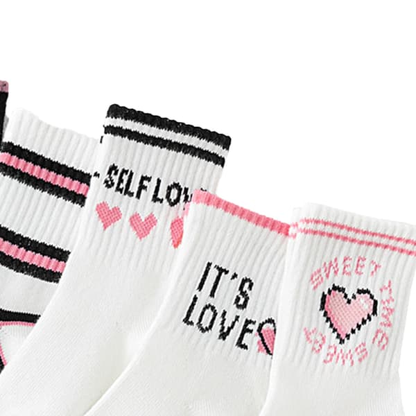 5 Par Strømper til Piger med Hjertemønster Bløde Bomuldsstrømper til Børn til Efterår Vinter Pink Style XL (9‑12 År)
