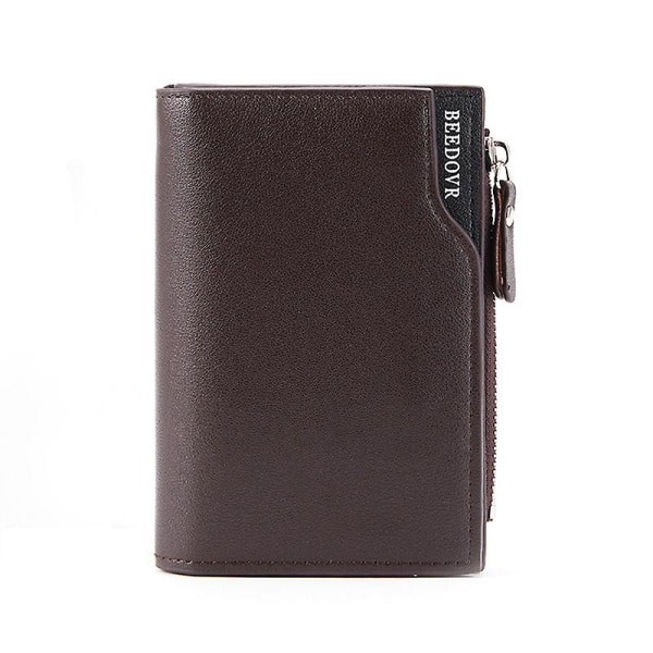 Plånbok för män Korta Casual Carteras Business vikbara plånböcker Pu Läder Lyx liten dragkedja Myntficka Plånbok Coffee