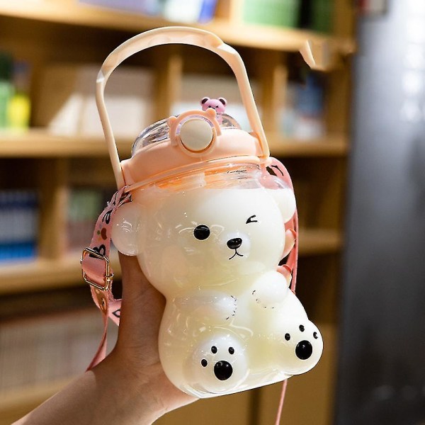 Kawaii Bear Straw -pullo, söpöjä vesipulloja pink