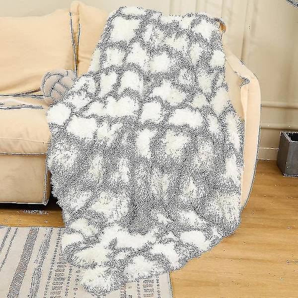 Pehmo Kaksikerroksinen peitto Nordic Style Sohva Side-värjättävä peitto-3 Gray grid 130x160cm