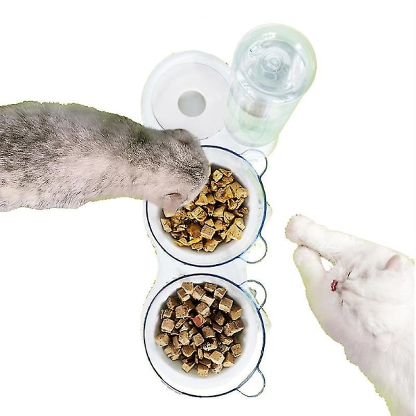 Kæledyrsfoderautomat Drikkevandsfoderautomat Automatisk vandpåfyldning Kat Hund Dobbeltskål White