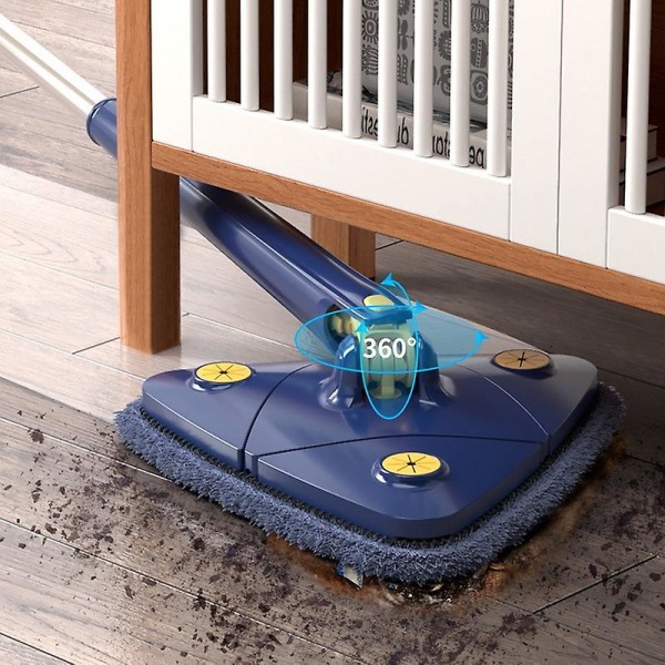 360 Roterbar Squeeze Mopp Sterk Vann Absorpsjon Uttrekkbar Trekant Mopp 1,3m Hjem Gulvtak Vinduer rengjøringsverktøy blue mop with 1cloth