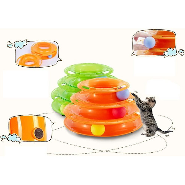 Cat Toys Interactive 3 Level Track Ball Kitty Toy Orange