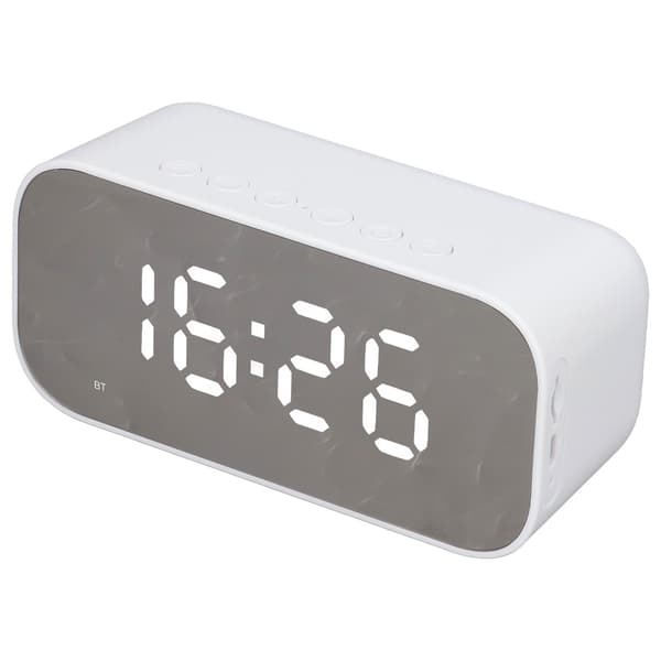 Bärbar Bluetooth-väckarklockaradio med dubbla larm och dimmerkontroll - Vit