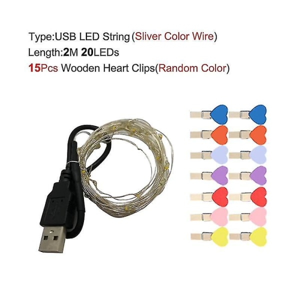 Garland Led 2m 5m 10b Led Strings Fy For Photo Clip String S Ed Utomhusbröllop 2m 20leds Warm white