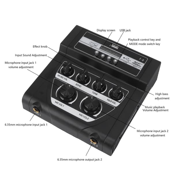 F8 Bluetooth Karaoke Mikrofon Udendørs Mixer Sort EU Stik 100240V