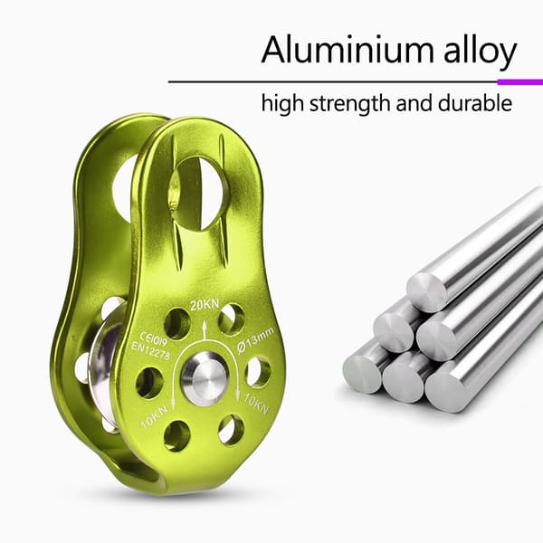 Kraftig enkel repblock av aluminiumlegering, klätterutrustning, säkerhetsutrustning, grön