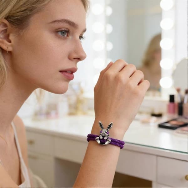 【BQ】Justerbart Kanin Rebkæde Armbånd Påske Smykker-Sort Black