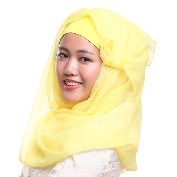 Kvinder Islamisk Muslim Hijab Tørklæde Blødt Sjal Dubai Full Cover Wrap Tørklæde Tørklæder Yellow