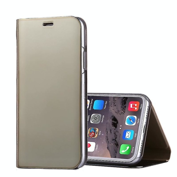 För Iphone X/Xs Galvaniseringsspegel Horisontell Flip Case med hållare (guld)