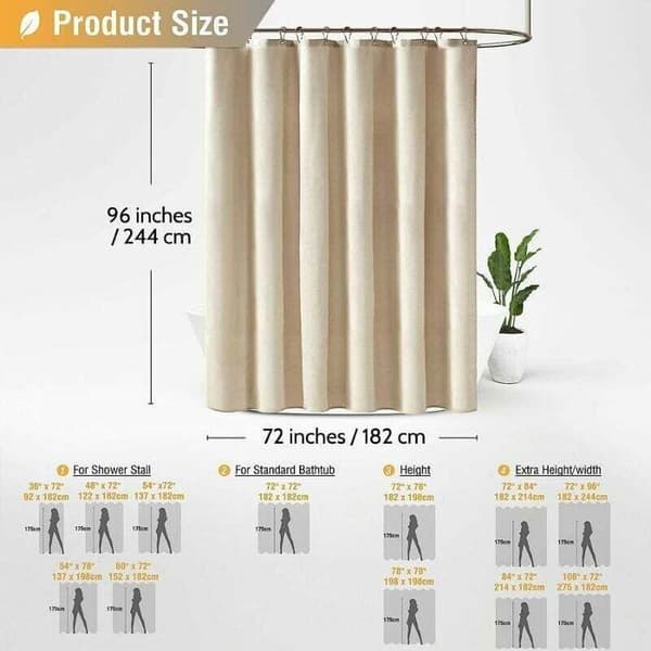 Extra långt duschdraperi i tyg - 180x240 cm - Linnetextur - Lyxig polyester - 12 plastkrokar