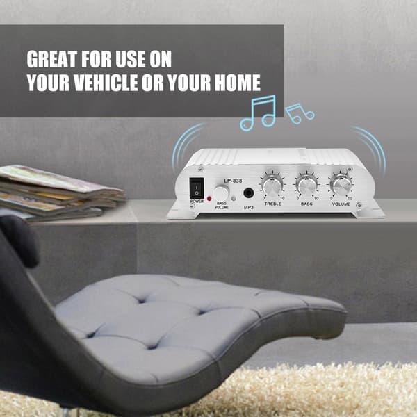 Sølv Mini HiFi 2.1 Stereo Bas Forstærker