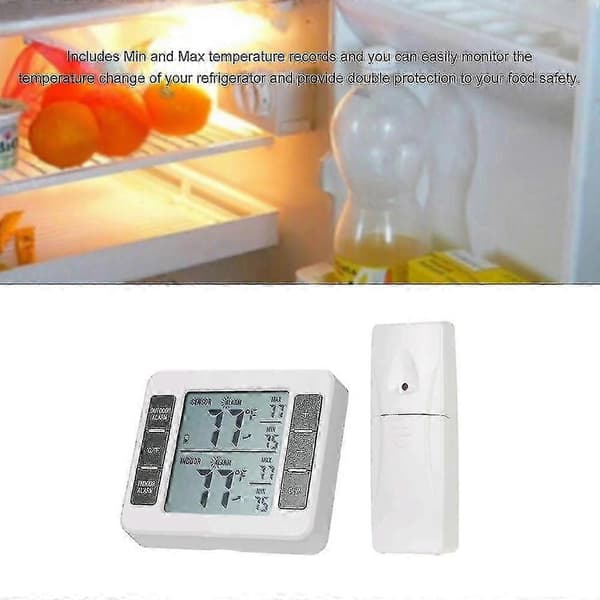 Trådløst digitalt køleskabstermometer Lydalarm Indendørs og udendørs termometer med sensor til frysning White 1