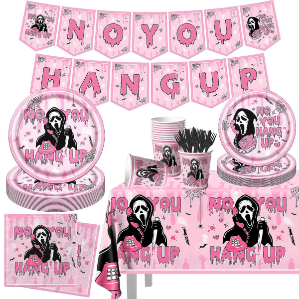 Pink Halloween Party Engangsservice Papirhåndklæde Papirbord Bula Banner Pink Spoon 20pcs