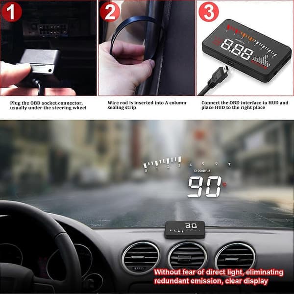 Bil Head Up Display HUD Hastighedsmåler Vandtemperatur Digital On-Board Computer Forrude-projektor Biltilbehør