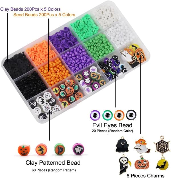 2086PCS Halloween Clay Beads Armband Making Kit Ghost Pumpkin Bat Charm Kit DIY Smycken