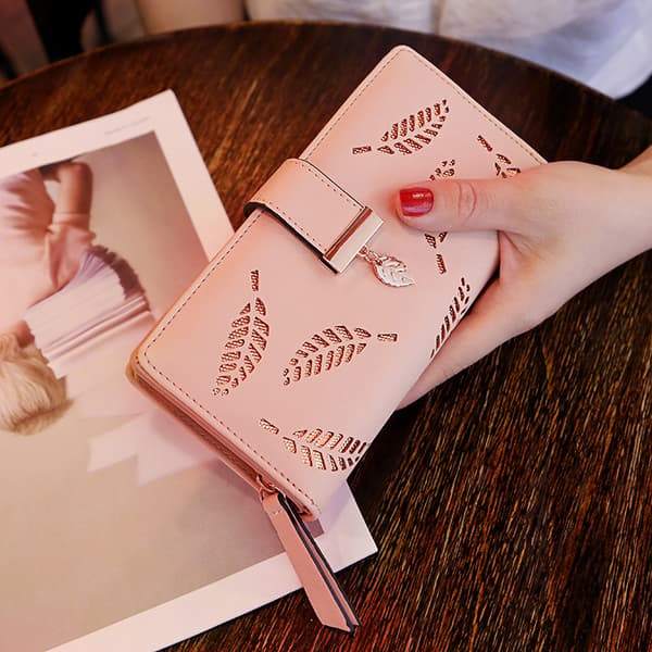 【BQ】Dame Stor Kapacitet Lang Pung, Hul Blad Pung, Rosa