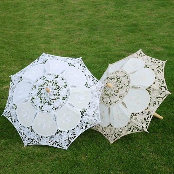 Bridal Lace Umbrella Women Parasol Party Photography Props Wedding Decoration Beige L