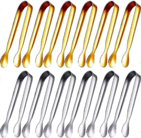 12 stykker sukkertang istang i rustfritt stål mini serveringstang (sølv, 4,3 tommer) - MXBC gold silver