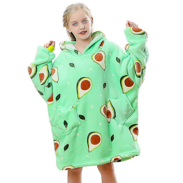 Oversized hættetrøje tæppe Fluffy fleece tæppe hættetrøje til kvinder Mænd Børn Bærbart hættetæppe med stor lomme Avocado 4-15Years old