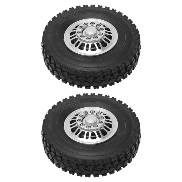 2 stk. RC Bil Dæk Forhjulslejer Sølv Aluminium Legering Hjul Sorte Gummidæk til Tamiya 14 Skala Tippelastbil