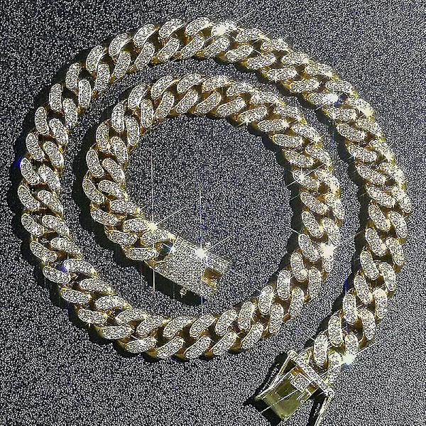 The New Cuban Link Chains Herre Iced Out Miami Cuban Chain Halskæde Sølv/Guld Bling Diamond Hip Hop smykker til kvinder sliver