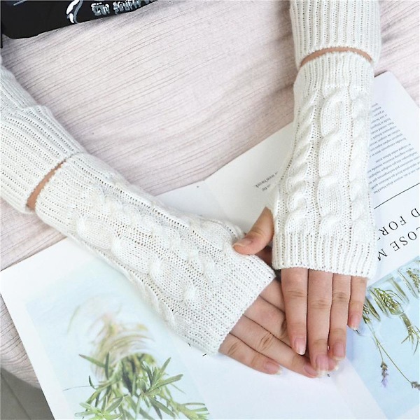 Nya Kvinnor Handvärmare Vinterhandskar Modestickning Faux Wool Vante Varma Fingerless Femme Kvinnor Handskar White