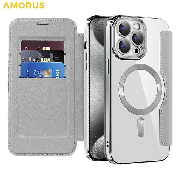 Kompatibelt Cover til iPhone 13 Pro Kompatibelt med MagSafe RFID Kortholder Læder Telefoncover Grey